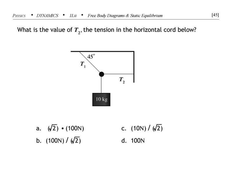 Weight on suspended cables free body problem