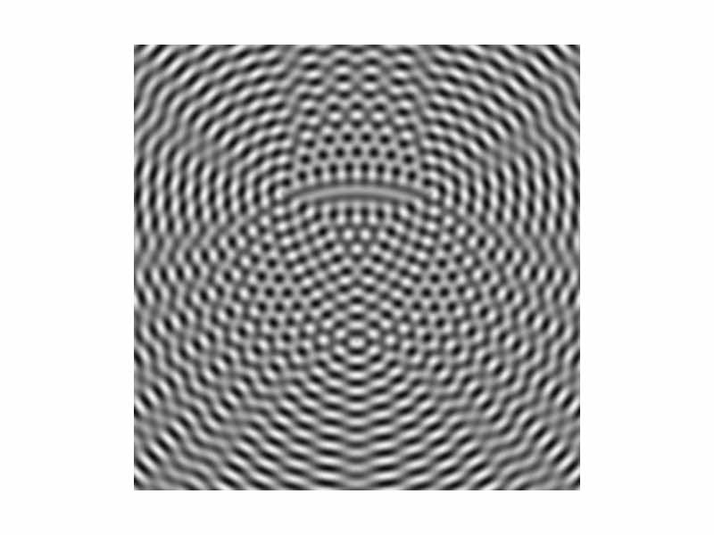 Interference pattern of spherical wave fronts from three point sources in two dimensions