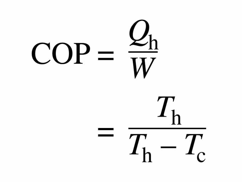 Coefficient of performance expressed in terms of hot and cold sink temperatures