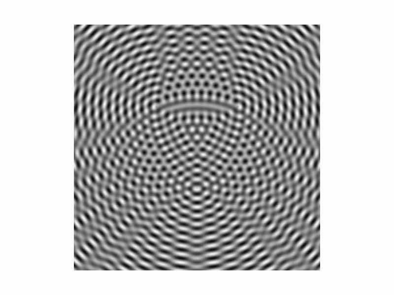 Interference pattern of spherical wave fronts from three point sources in two dimensions