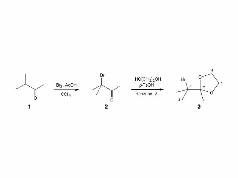 Example -  the acetalisation of 3-bromo-3-methyl-butan-2-one:
