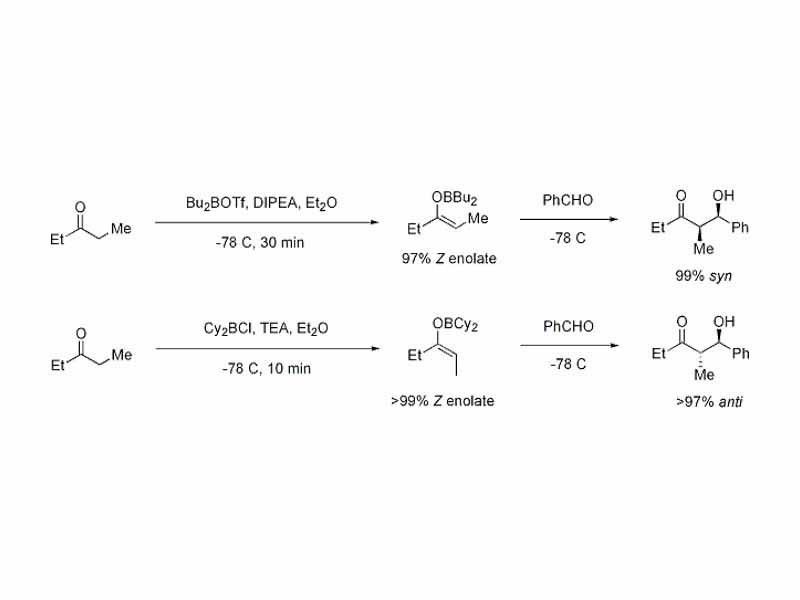 Enolate formation - generating the desired enolate geometry  (-- In the image, the second reaction scheme should say >99% E-enolate, not Z --)