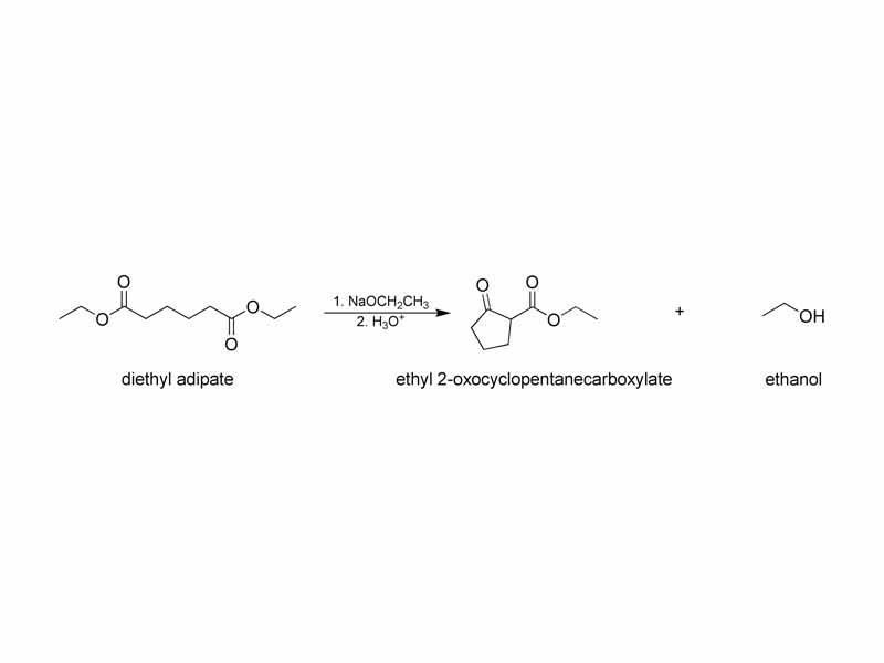 A variation of the Claisen condensation, the Dieckmann condensation, where a molecule with two ester groups reacts intramolecularly, forming a cyclic ?-keto ester. In this case, the ring formed must not be strained, usually a 5- or 6-membered ring.