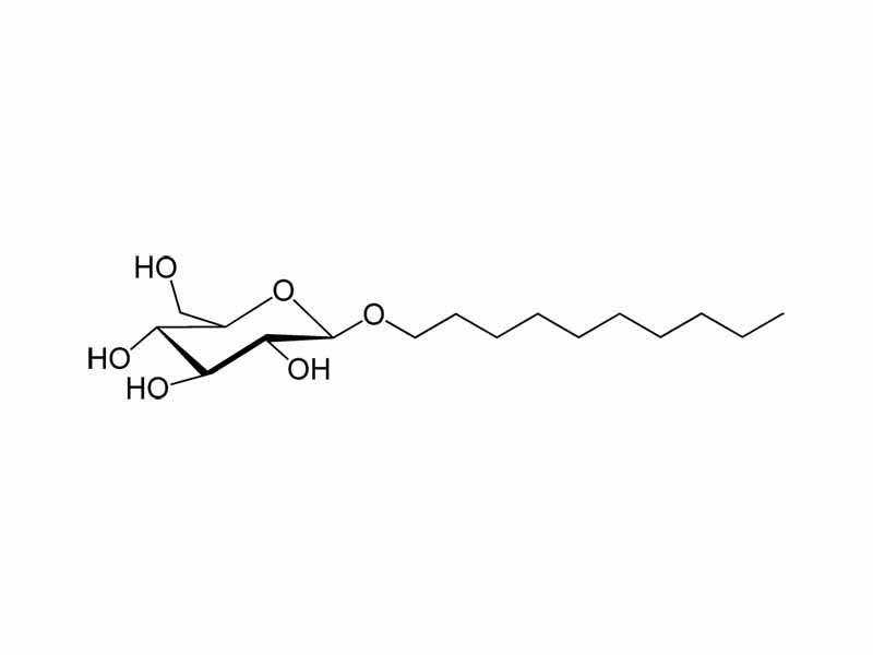 Chemical structure of decyl glucoside, a plant-derived glucoside used as a surfactant.