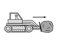 Bulldozer performing work on boulder
