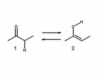 Keto-enol tautomerism. 1 is the keto ...